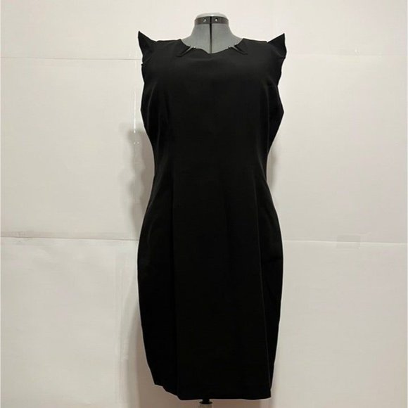 Tahari ASL NWT Sz 16 Chassity Ruffled Sleeve Crepe Black  Lined Dress - Picture 5 of 6